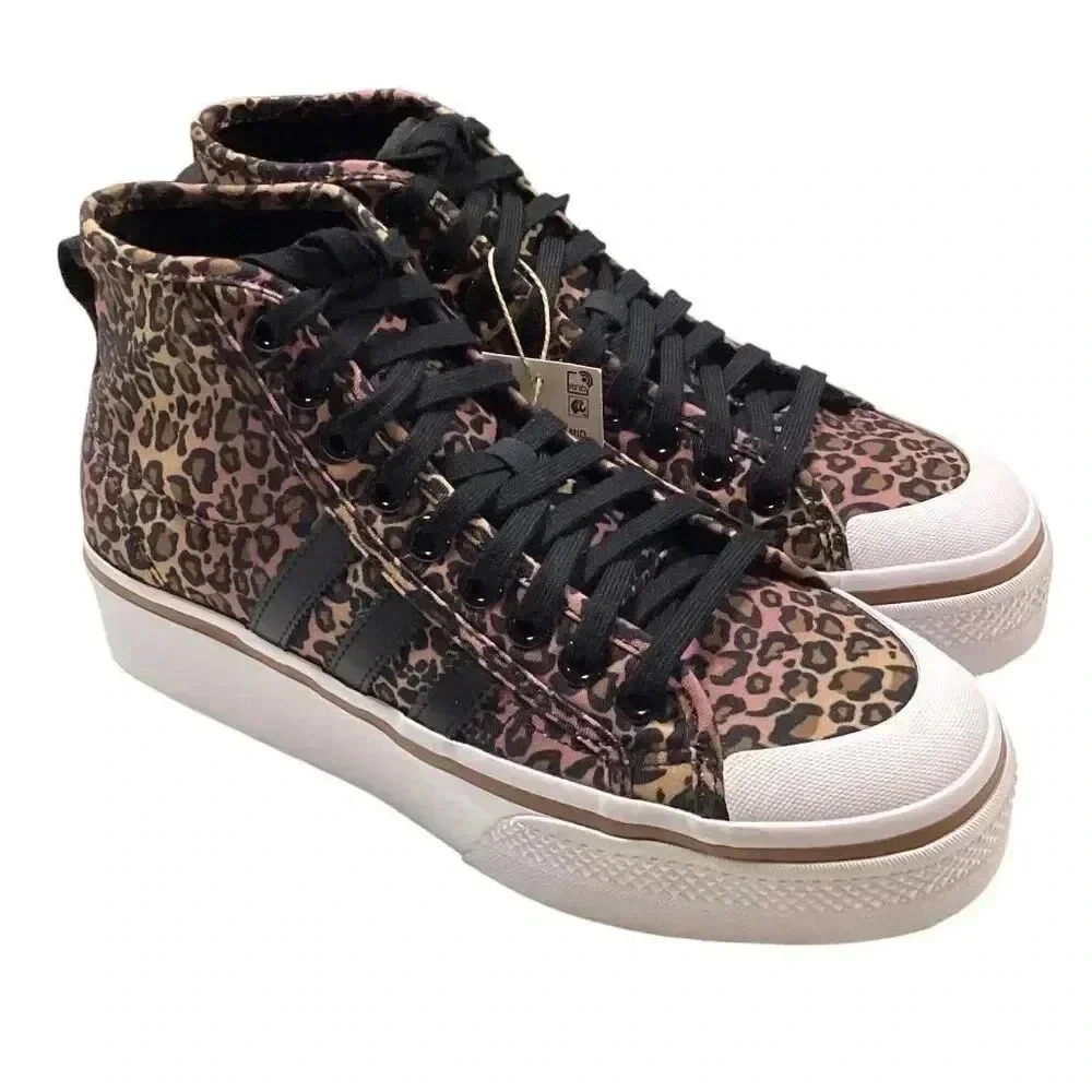Leopard Print High-Top Sneakers - Black & Brown